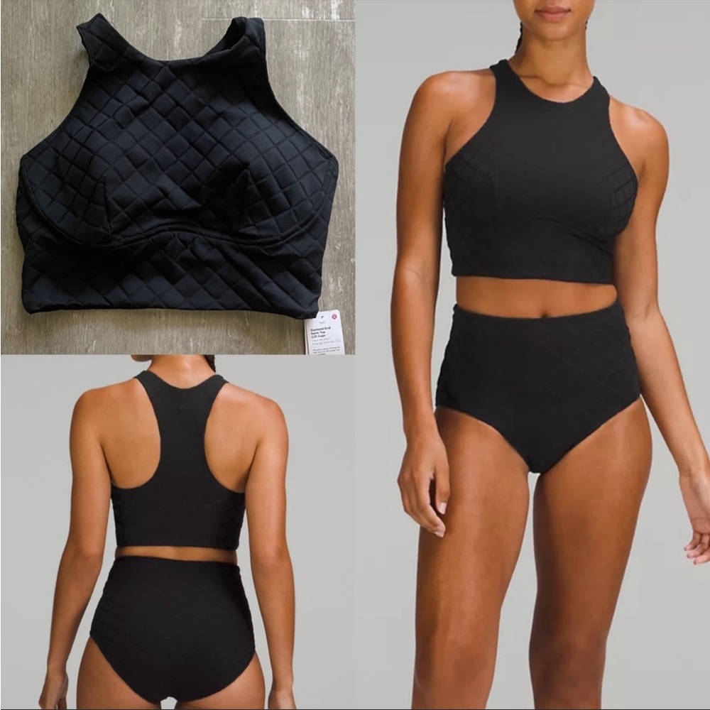 Lululemon Diamond Grid Swim Top C/D Cup in Black